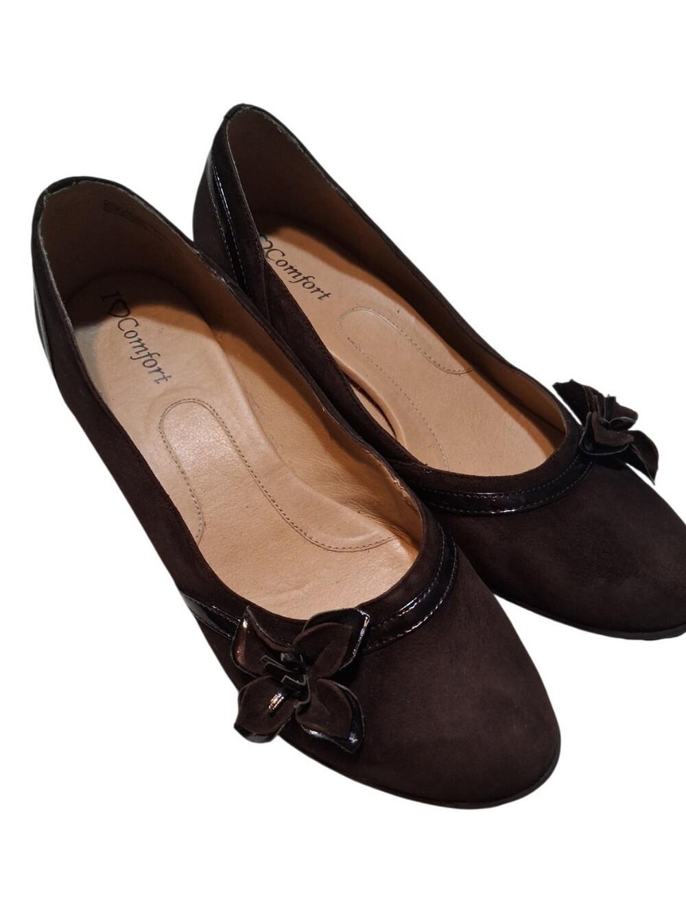 I Love Comfort Flora Brown Suede Leather Low Block Kitten Heels Flower Pumps 9M